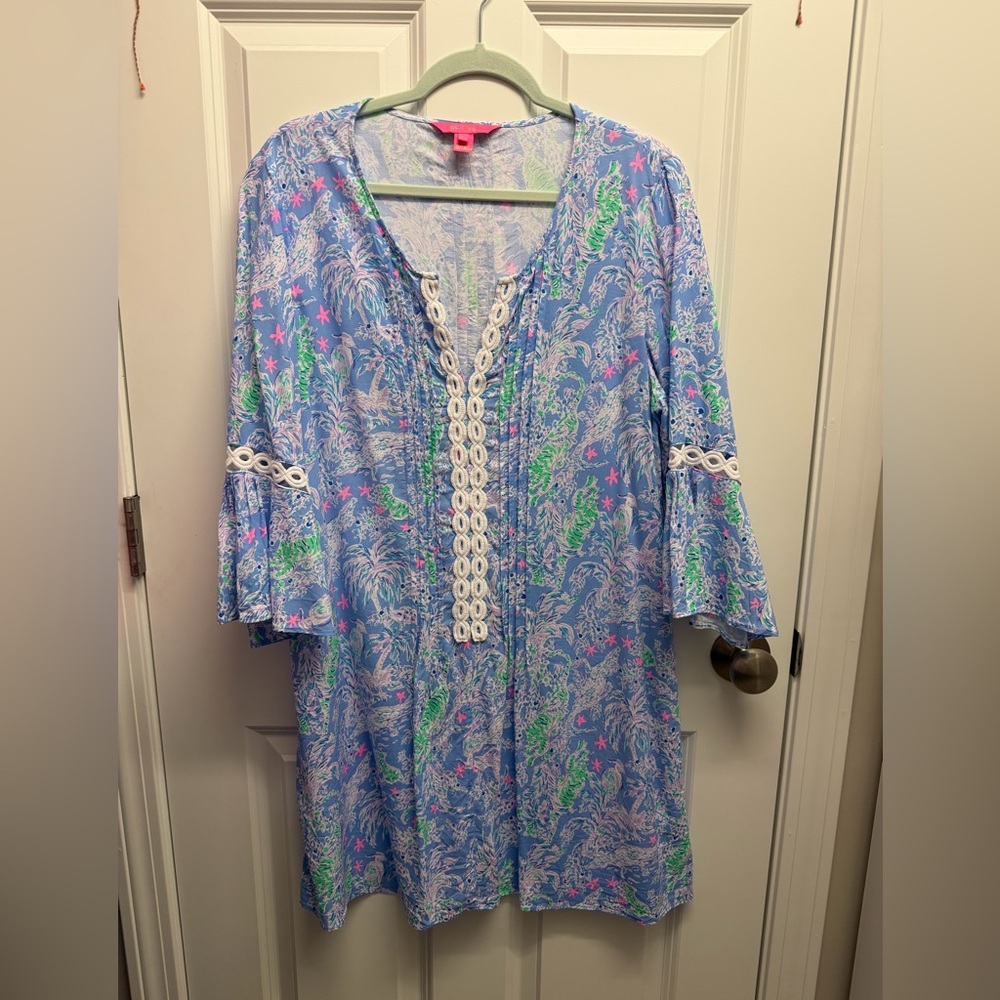 Lilly Pulitzer Hollie Tunic dress size L Blue Peri The Turtle Package